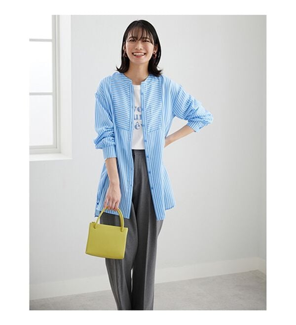 BELLUNA（ベルーナ）の「お手入れ簡単！ストライプ切替シャツチュニック（チュニック）」｜詳細画像