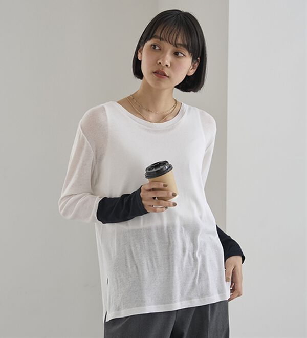 BELLUNA（ベルーナ）の「綿１００％配色シアープルオーバー（カットソー）」｜詳細画像