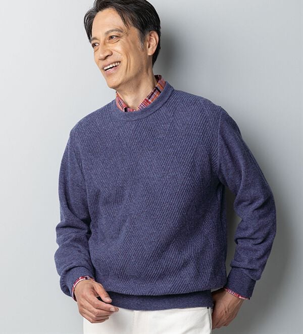 「日本製ウールカシミヤブレンドセーター（メンズニット・セーター）」｜詳細画像