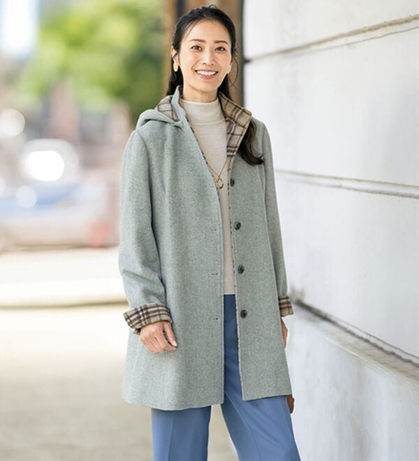 ルフラン（ルフラン）の「ウール混チェックフーディーコート（ハーフコート）」｜詳細画像