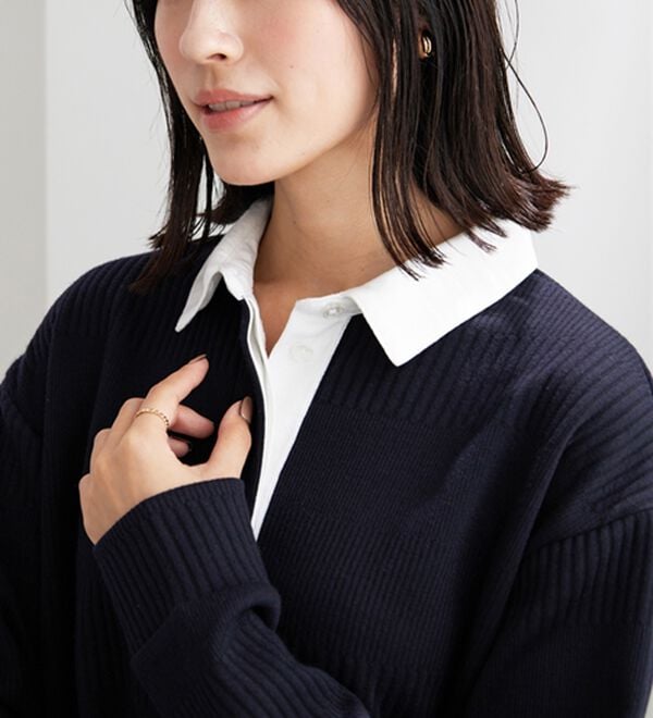 BELLUNA（ベルーナ）の「ボーダージャカード素材ラガーシャツワンピース（カットソーワンピース）」｜詳細画像