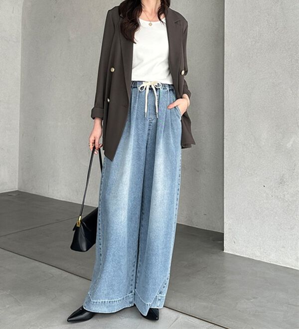 GeeRA（ジーラ）の「美脚見えイージーワイドデニムパンツ（フルレングスパンツ）」｜詳細画像