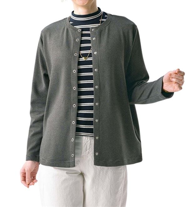 ルフラン（ルフラン）の「なめらかタッチ前あきトレーナー（ニットカーディガン）」｜チャコール系