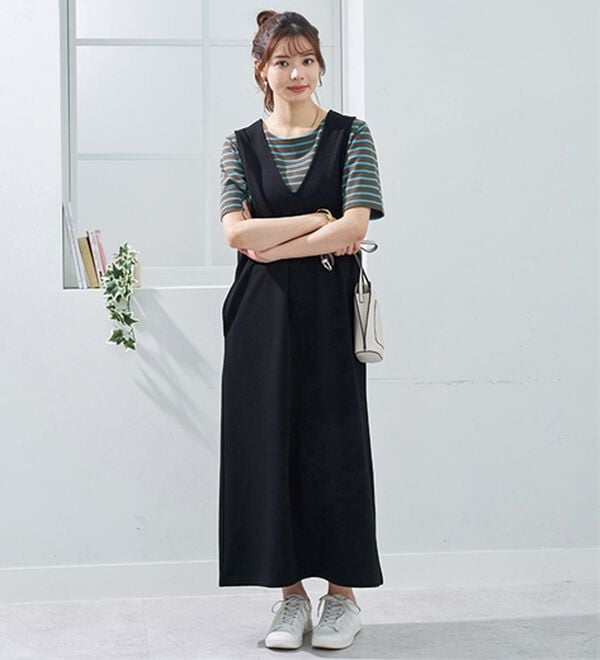 BELLUNA（ベルーナ）の「シュッと体型カバー！－３ｋｇ見えポコポコエンボス素材ジャンパースカート（ジャンパースカート）」｜詳細画像