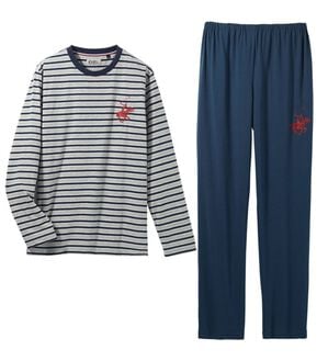 「＜ビバリーヒルズ・ポロクラブ＞男女兼用ブランドデザインルームウェア（メンズルームウェア）」｜グレーボーダーセット