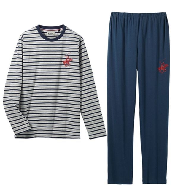 「＜ビバリーヒルズ・ポロクラブ＞男女兼用ブランドデザインルームウェア（メンズルームウェア）」｜グレーボーダーセット