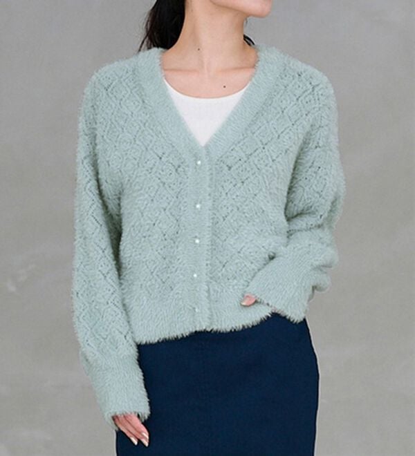 RANAN（ラナン）の「パール調ボタン付フェザーニットカーディガン（ニットカーディガン）」｜詳細画像