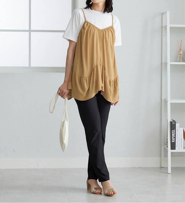 BELLUNA（ベルーナ）の「【2点セット】変形ギャザーデザインキャミアンサンブル（アンサンブル）」｜詳細画像