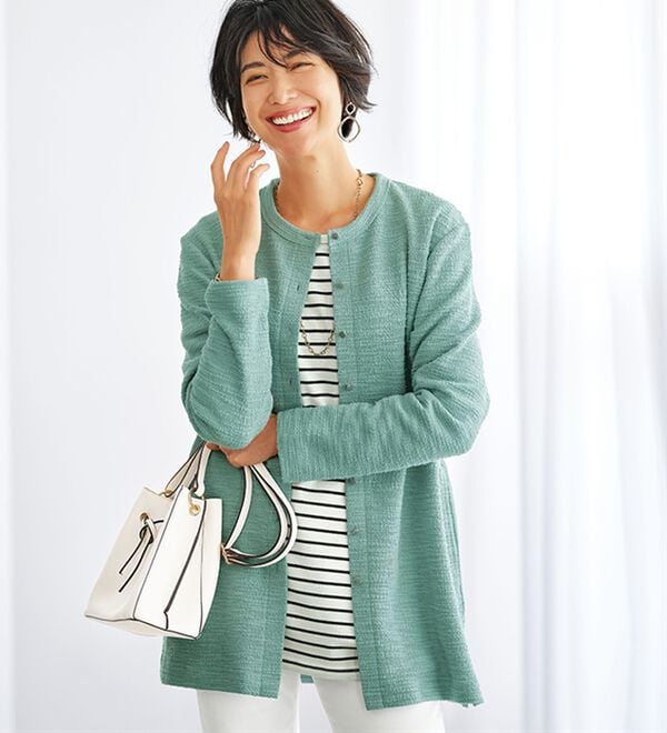 BELLUNA（ベルーナ）の「ツイード調カーデ&times;ボーダーアンサンブル（アンサンブル）」｜詳細画像