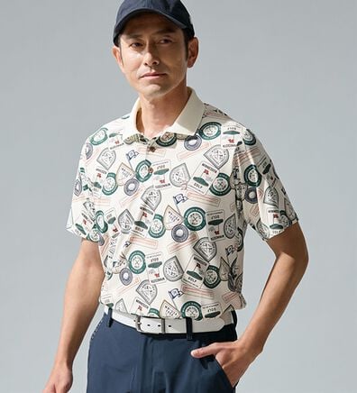 「＜マンシングウェア＞総柄プリント半袖ポロシャツ（メンズポロシャツ）」