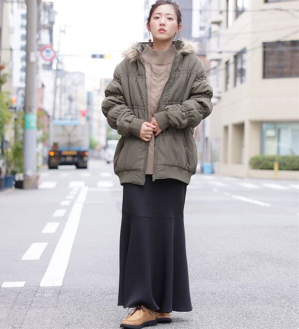 A HAPPY MARILYN（アハッピーマリリン）の「【Ｌ～６Ｌ】細魅せステッチ！ファーフード付中綿ロングコート（ロングコート）」｜詳細画像