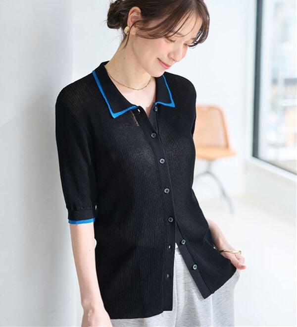 Viola e Viola（ヴィオラ エ ヴィオラ）の「アソートシアーリブニットポロシャツ（ポロシャツ）」｜ブラック系