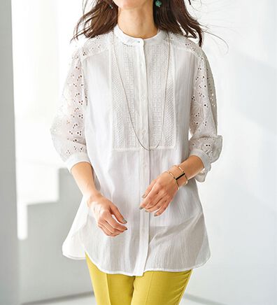 BELLUNA（ベルーナ）の「花柄刺しゅうレース切替チュニック（チュニック）」