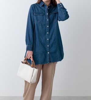 BELLUNA（ベルーナ）の「ポケットデザインデニムシャツチュニック（チュニック）」｜ケミカル