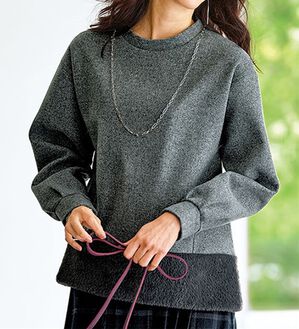 BELLUNA（ベルーナ）の「ラメ入りファー切替デザインプルオーバー（カットソー）」｜グレー系