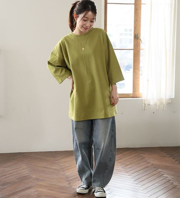 A HAPPY MARILYN（アハッピーマリリン）の「【Ｍ～８Ｌ／選べる袖丈】綿トレーナーライクビッグシルエットＴシャツ（Tシャツ）」｜詳細画像