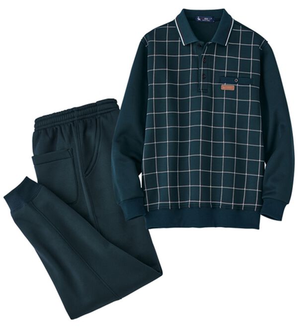 「【２着組】＜カルビア＞きちんと着られるポロ衿ホームスーツ（メンズルームウェア）」｜詳細画像