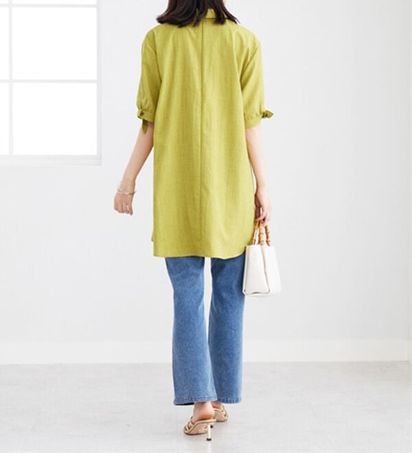 BELLUNA（ベルーナ）の「【接触冷感】麻調素材袖リボン使いシャツチュニック（チュニック）」｜詳細画像