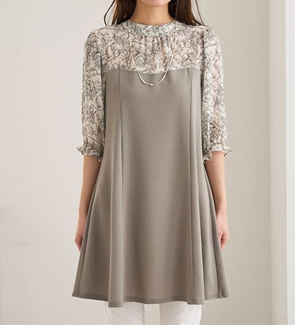 BELLUNA（ベルーナ）の「バックリボン使いプリント切替チュニック（その他ワンピース）」｜詳細画像