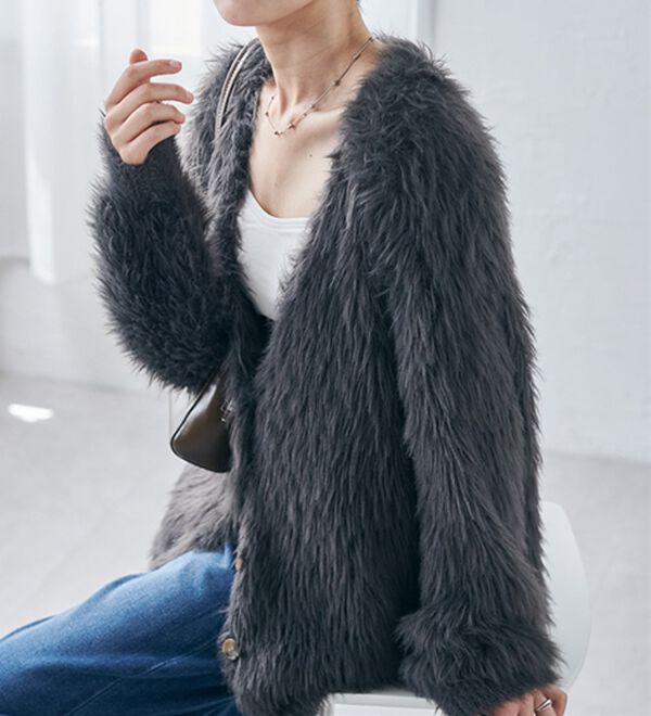 RANAN（ラナン）の「ロングフェザーシャギーオーバーカーデ（ニットカーディガン）」｜詳細画像