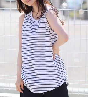 A HAPPY MARILYN（アハッピーマリリン）の「【Ｍ～８Ｌ／選べる裾】【接触冷感・吸水速乾】さらさらタンクトップ（タンクトップ・キャミソール）」｜オフ&times;ブラック