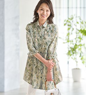 BELLUNA（ベルーナ）の「綿麻素材プリントタック使いチュニック（チュニック）」｜詳細画像