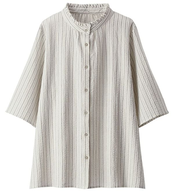 BELLUNA（ベルーナ）の「肌に優しい爽快コットン混フリルブラウス（シャツ）」｜詳細画像