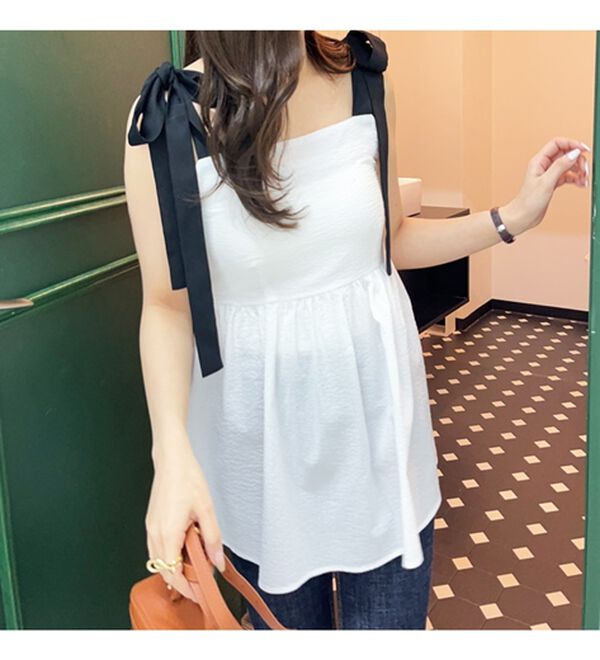 GeeRA（ジーラ）の「バイカラーぽこぽこリボンビスチェ（ブラウス）」｜詳細画像