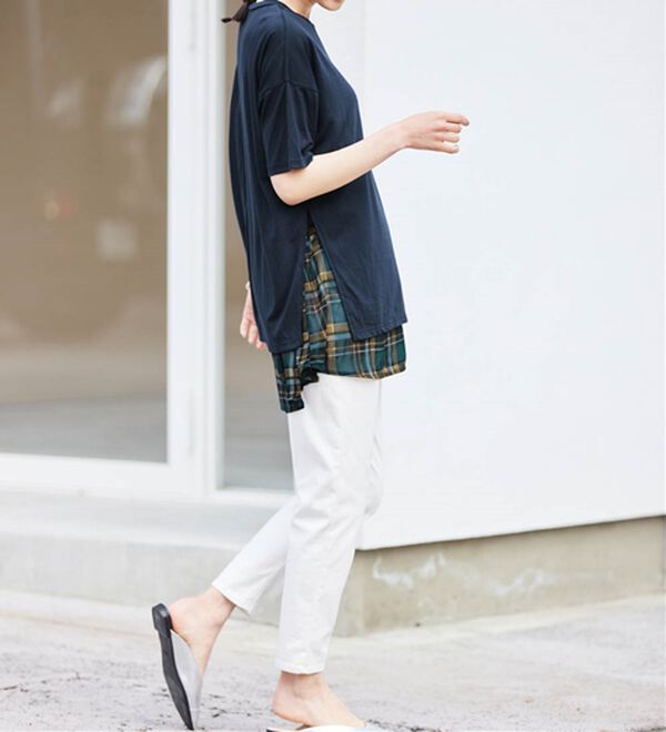 RANAN（ラナン）の「チェック柄異素材使いTシャツ（カットソー）」｜詳細画像