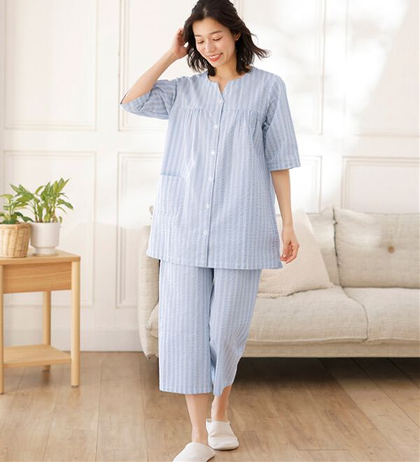 LAVIENNE（ラヴィエンヌ）の「綿１００％サッカーパジャマ（パジャマ・ルームウェア）」｜詳細画像