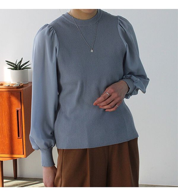 GeeRA（ジーラ）の「バックボタン袖異素材リブニット（ニット・セーター）」｜詳細画像