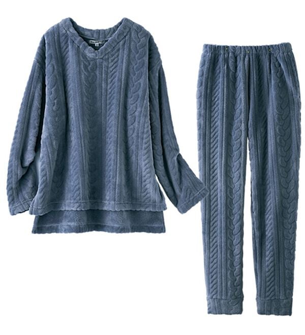 YU'NOW（ユナウ）の「ケーブルニット風フリースルームウェアセット（パジャマ・ルームウェア）」｜詳細画像