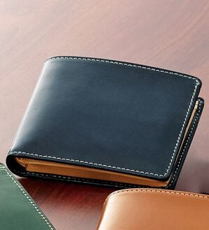 「英国ブライドルレザー二つ折り財布（メンズ財布・パスケース）」｜ネイビー