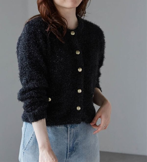 RANAN（ラナン）の「ゴールド調ボタンラメシャギーカーディガン（ニットカーディガン）」｜詳細画像