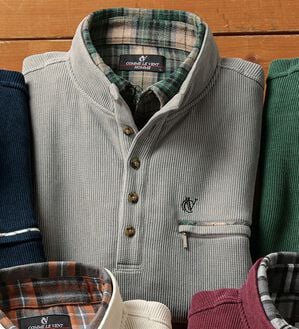 「＜コムルヴァン・オム＞大人の技ありダブル衿プルオーバー（メンズトレーナー）」｜グレー