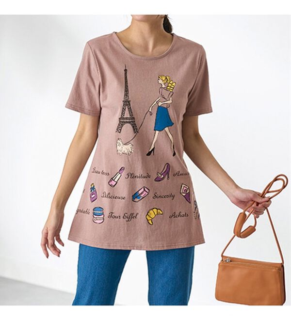 BELLUNA（ベルーナ）の「綿１００％ロング丈プリントＴシャツ（Tシャツ）」｜詳細画像