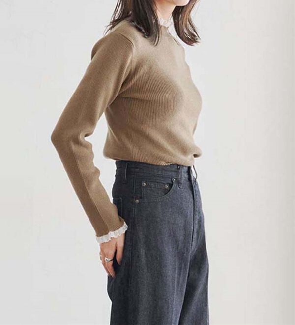 Pierrot（ピエロ）の「レース付ハイネックリブニット（ニット・セーター）」｜詳細画像