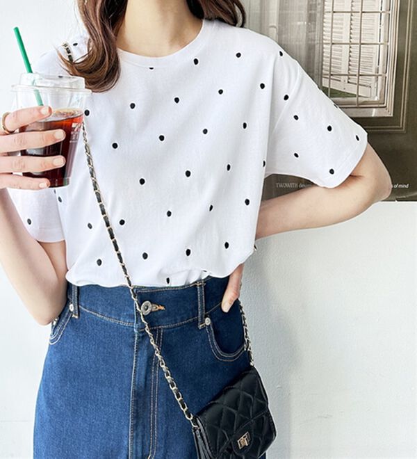 GeeRA（ジーラ）の「綿１００％ドット刺しゅうシルケットＴシャツ（Tシャツ）」｜詳細画像