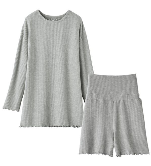 YU'NOW（ユナウ）の「【上下２点セット】コットンブレンド　ワッフルプルオーバー＆ハラマキ付ショートパンツセット（パジャマ・ルームウェア）」｜詳細画像