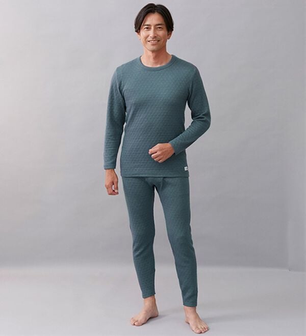 「【３着組】＜クロコダイル＞ウール入肌側綿１００％極温（Ｒ）キルトインナー上下３着組（メンズ肌着・インナーウェア）」｜詳細画像