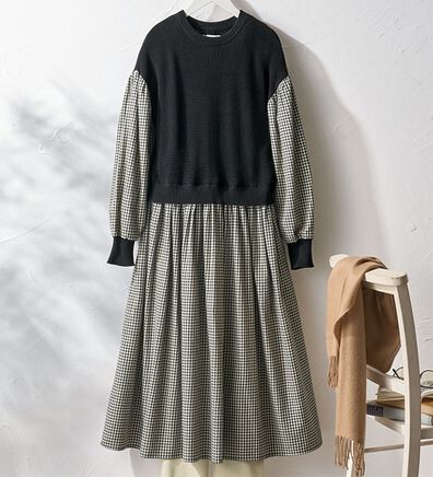 BELLUNA（ベルーナ）の「＜＆ｃｏｃｏｃｈｉ＞ニット切替チェック柄ワンピース（ドッキングワンピース）」