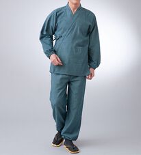 「【２着組】デニム調あたたか裏フリース作務衣（メンズ和装・浴衣・和装グッズ）」