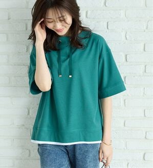 BELLUNA（ベルーナ）の「ワイドネックデザイン重ね着風プルオーバー（カットソー）」｜グリーン