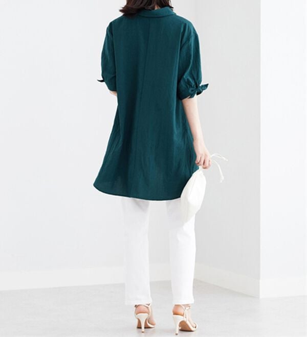 BELLUNA（ベルーナ）の「【接触冷感】麻調素材袖リボン使いシャツチュニック（チュニック）」｜詳細画像