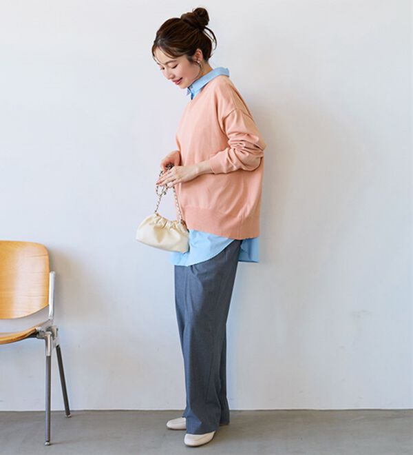 BELLUNA（ベルーナ）の「【快適Ｌａｂ．】スウェットライクＶネックニットプルオーバー（ニット・セーター）」｜詳細画像