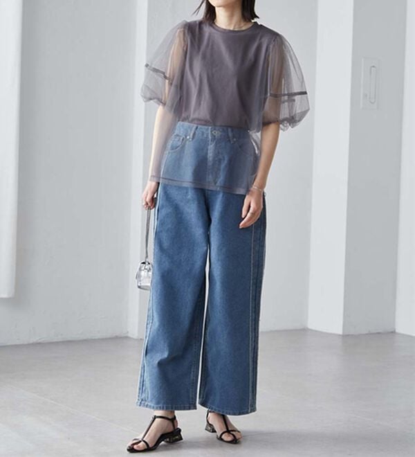 RANAN（ラナン）の「【ひんやり】チュールレイヤードパフスリーブTシャツ（カットソー）」｜詳細画像