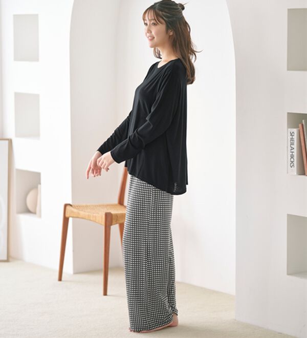 YU'NOW（ユナウ）の「【上下２点セット】ゆったりレーヨンブレンドハラマキパジャマ（パジャマ・ルームウェア）」｜詳細画像