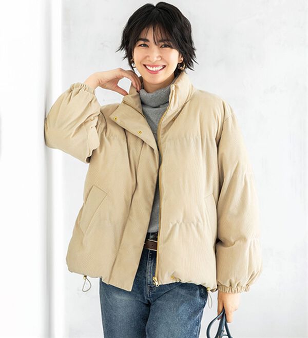 BELLUNA（ベルーナ）の「コーデュロイ素材中わたジャケット（ショートコート）」｜アイボリー