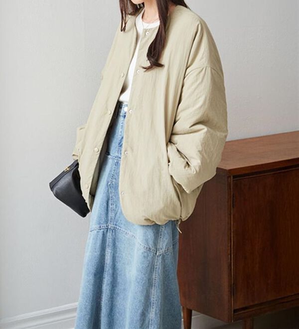 RANAN（ラナン）の「ノーカラーオーバーサイズ中わたブルゾン（ハーフコート）」｜詳細画像