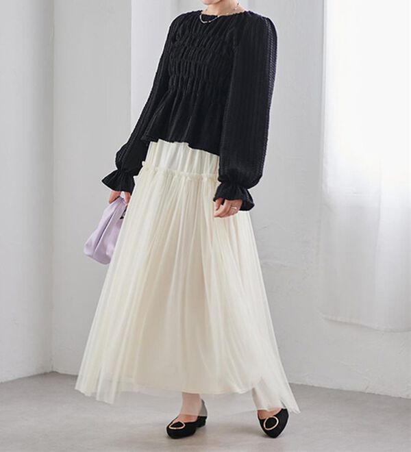RANAN（ラナン）の「ふわっと可愛いフリルギャザーチュールスカート（ロングスカート）」｜詳細画像